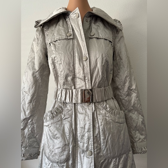LAUNDRY By DESIGN Silver Gray Metallic Belted Women's Coat Size XS - Picture 2 of 15